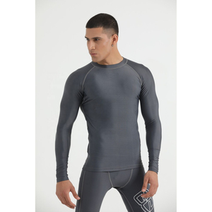<b>Men</b> Long Sleeve <b>Compression</b> <b>Shirt</b> Solid Gray Knitted Slim Fit O-Neck Sporty Quick Dry Athletic Wear <b>Men</b> <b>compression</b> <b>shirts</b> - Product Image 1
