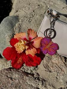 Unique Hand Embroidered Beaded <b>Keychain</b> Colorful Floral Design Gift for Her - Product Image 2