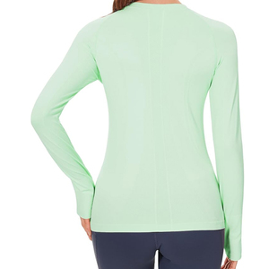 Women's Mint Green <b>Long</b> <b>Sleeve</b> <b>Base</b> <b>Layer</b> Shirt Slim Fit Crew Neck Moisture Wicking Athletic Activewear Top Wholesale - Product Image 6
