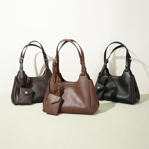 Women's Classic Genuine Leather Hobo <b>Bag</b> Brown Color Two Handles Buckle Closure Daily Use Style - Product Image 4