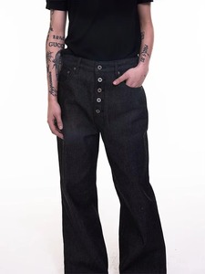 Premiue Cotton 16oz Vintage Winter Denim Eco-Friendly Breathable Mid Waist Wide Leg Slim Streetwear Jeans Front <b>Mule</b> Ear Pockets - Product Image 3