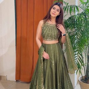 New Collection Traditional Georgette Short Sleeves Casual <b>Lehenga</b> Choli Resham Sequins Embroidery Women Regular Fit All Seasons - Product Image 1