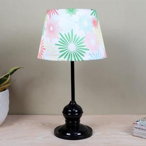Modern Metal Table Lamp with Multicolored Floral Fabric Drum Shade Warm White Light for Bedroom <b>Decorative</b> <b>Lighting</b> - Product Image 3