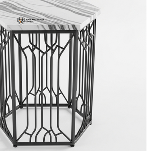 Taburete Metálico Hexagonal Industrial Personalizado al por Mayor con Superficie de Mármol, Mesa Auxiliar con Estructura de Hierro con Recubrimiento en Polvo Premium, Duradero para Dormitorio - Product Image 6