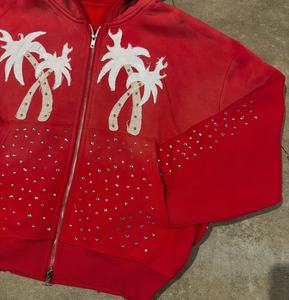 Sweat à capuche personnalisé en molleton 100% coton épais avec strass motif palmier, style streetwear, poche, logo, couleur, taille et emballage personnalisables - Product Image 3