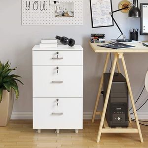 White Wood Grain Density Board 1 Small Drawer & 2 Large Drawers Wooden Filing Cabinet Legal Letter LA Suitable - Product Image 1