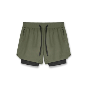 <b>Men's</b> Solid Olive Green Drawstring <b>Shorts</b> Mid Waist Quick Dry Casual Style with Inner Briefs Outdoor Running and <b>Cycling</b> - Product Image 2