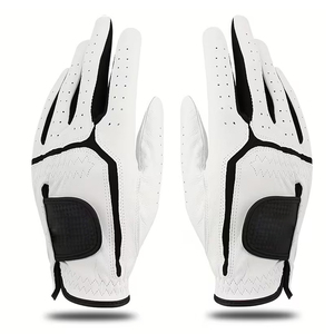 Premium Soft White <b>Golf</b> Gloves Men Perforated Breathable Genuine <b>Leather</b> Non Slip Moisture Wicking Athletic Golfing Gloves - Product Image 1