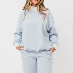 Women's Dusty Blue Oversized Sweatshirt <b>Drop</b> Shoulder Long Sleeve Casual Fleece Pullover Loose Fit Soft Cozy Cotton Blend Autumn - Product Image 4