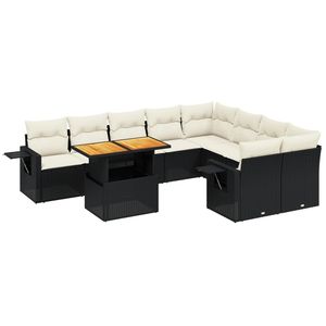 Set Divano da Giardino Nero e Crema con Cuscini, Arredamento da Esterno in Rattan PE Resistente ai Raggi UV, Design Contemporaneo Impermeabile - Product Image 4
