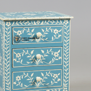 โต๊ะข้างเตียง 2 ลิ้นชัก งานแฮนด์เมด ลายดอกไม้ ประดับด้วยกระดูกสีน้ำเงิน เป็นมิตรกับสิ่งแวดล้อม สำหรับตกแต่งห้องนั่งเล่นสุดหรู - Product Image 6