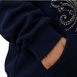 Sweat-shirt à capuche surdimensionné pour femme, personnalisé, bleu marine, avec strass en forme de papillon, en molleton de coton premium, décontracté, pour l'hiver - Product Image 6