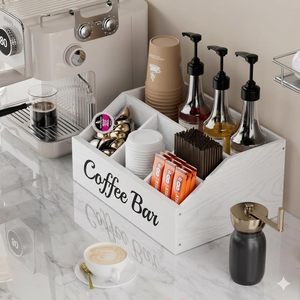 Natural White Wooden Coffee <b>Station</b> Organizer Caddy Countertop Coffee Bar Accessories Storage Box Holder Supply Wholesale - Product Image 3