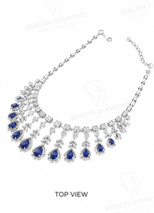 Exquisite <b>necklace</b> in 18K white gold with cascading pear sapphire stones floral diamond arrangement royal couture luxury design - Product Image 6