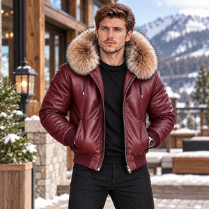 Veste d'hiver à capuche en cuir pour homme, Chaqueta de Cuero Hombre Premium |   Veste en cuir homme luxe |   Veste en cuir pour homme - Product Image 5