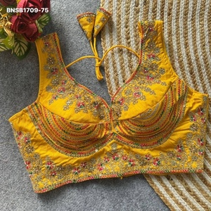 Premium Quality Italian Silk with Tricot Fuising Readymade Heavy Zari-Sequence-<b>Beads</b> work Padded Blouse At Wholesale Rate - Product Image 1