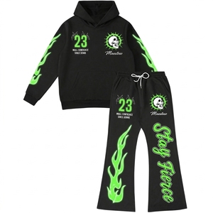 Conjunto de Sudadera y Pantalones Deportivos Personalizados Unisex de Forro Polar Térmico para Invierno, Estilo Urbano, con Logotipo Personalizado, Pantalones Acampanados y Sudadera con Capucha, Transpirable - Product Image 2