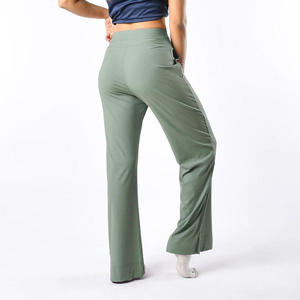 Mid Waist Flared Leg Yoga <b>Leggings</b> Full Length Four-Way Stretch Spandex/Polyester Breathable OEM Service Women's Plaid - Product Image 6