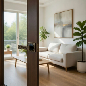 Luxury Modern Brass Door Handle <b>Set</b> | <b>Square</b> Rose Lever Handle with Artistic Engraved Design for Home & Hotel Interiors - Product Image 5