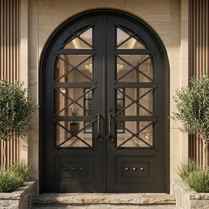 Royal Luxury Rust-resistant Wrought Iron Main Door Geometric Glass Panels Minimalist <b>Swing</b> Open Exterior Entryway Easy - Product Image 4