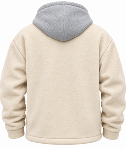 Unisex Color Block <b>Sherpa</b> Fleece Waterproof Eco-Friendly Zip-Up <b>Hoodie</b> Grey Contrast Hood Drawstrings Embroidered Logo Winter - Product Image 3