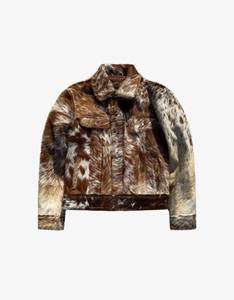 Veste en cuir véritable de vachette à poils, style motard, coupe classique, couleur marron, pour femme, hiver, élégante, en cuir souple - Product Image 1