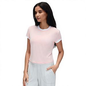Solid Color Breathable <b>T</b>-<b>shirt</b> Quick-drying Regular <b>Yoga</b> Wear Short-sleeved Fitness Top Outdoor Running Sports Clothes Front - Product Image 3