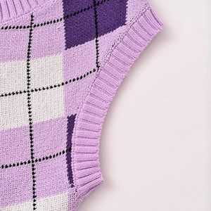 Suéter Retro Transpirable con Cuello en V sin Mangas, Suéter de Punto a Rayas Estilo Universitario para un Look Clásico de Estudiante - Product Image 3