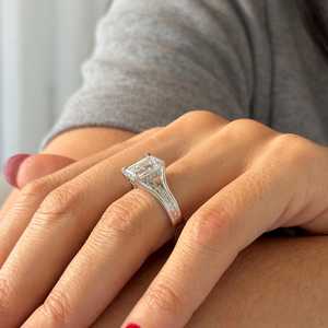 <b>UNIQUE</b> 3 Carat Emerald Cut Lab Grown Diamond Floating <b>Engagement</b> <b>Ring</b>, Platinum Hidden Halo Bespoke <b>Ring</b> , IGI Certified - Product Image 4