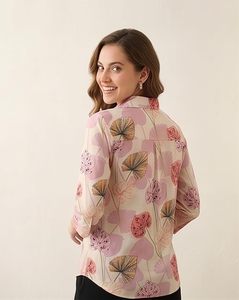 Chemise boutonnée pour femme en viscose pure à imprimé numérique tropical avec manches 3/4 - Product Image 4