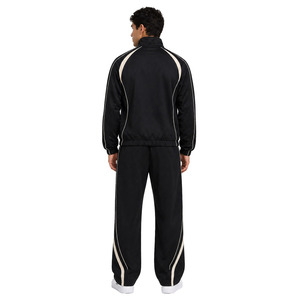 Conjuntos de sudaderas con capucha de cuello alto y cremallera con ribete en contraste, de gran venta, chaqueta de forro polar grueso con paneles raglán, pantalones de pierna ancha de ajuste holgado, MOQ bajo - Product Image 3