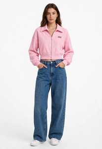 Oneten Apparel <b>Pink</b> Corduroy Full Zip Jacket Crop Lantern Sleeve Turn Down Collar Unisex <b>Sweatshirt</b> - Product Image 5