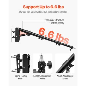 Supporto a Parete per Anello Luminoso con Braccio Triangolare Robusto da 39,37 Pollici/100 cm, Rotazione a 180 Gradi, Accessori per Studio Fotografico - Product Image 5