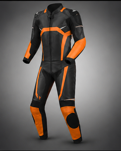 Blouson de moto homme en cuir PU noir et orange, coupe ajustée, imperméable, à capuche, fermeture éclair, blocs de couleur, devant fin - Product Image 5