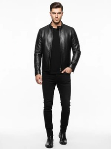 <b>Mens</b> Sleek <b>Leather</b> Cafe Racer <b>Jacket</b> - Product Image 1