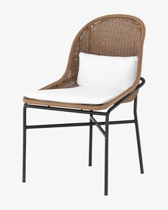 Chaise de jardin en rotin tressé d'extérieur avec pieds en métal, siège rembourré, chaise de salle à manger moderne pour hôtel et villa - Product Image 1