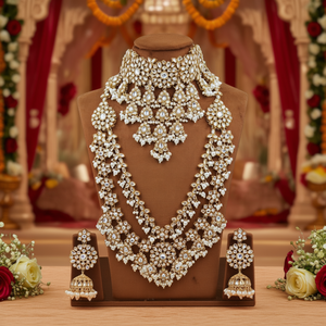Opulent 10575627WH Wedding Party Fine <b>Jewelry</b> <b>Set</b> Ethnically Styled Kundan Stone <b>Pearl</b> Beads Gold Diamond Main Stone for Gifts - Product Image 3
