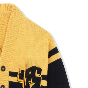 Women's Yellow Black Knitted Cardigan V-Neck Full Sleeve Preppy Style Button Front Letter Logo Autumn Winter Wear - Product Image 4