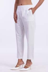 Pantalon droit en coton uni pour femme, taille haute élastique, motif floral, respirant, écologique, style vintage, idéal pour l'été (ODM) - Product Image 2