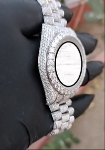 Montre de luxe pour homme en acier inoxydable avec diamants Moissanite, boîtier rond, mouvement à quartz analogique, fermoir déployant, bracelet tendance - Product Image 3