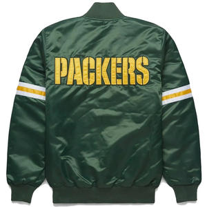 แจ็คเก็ตวาร์ซิตี้สีเขียวเข้มแบบซาติน แจ็คเก็ตบอมเบอร์เบสบอลผู้ชายสั่งทำพิเศษ คุณภาพสูง ซับในแบบควิลท์ สตรีทแวร์ แจ็คเก็ตทีม - Product Image 4