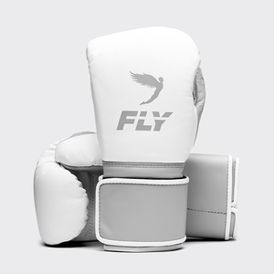 ถุงมือชกมวย Fly Pro X สีขาวและสีเทา สำหรับมืออาชีพ รุ่นใหม่ล่าสุด เหมาะสำหรับซานด้า MMA คิกบ็อกซิ่ง ฝึกซ้อม ป้องกันการลื่น ปรับขนาดได้ - Product Image 1
