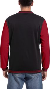 Men's Varsity Jacket <b>Black</b> Red Sleeve Baseball Style Casual Outerwear Turn-down Collar Button Closure Polyester Cotton <b>Fleece</b> - Product Image 4