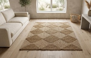 Tapis de sol écologique en jonc de mer tissé à la main, motif géométrique, pour salon, chambre, entrée, décoration de maison de style campagnard - Product Image 5