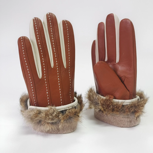 HARAZ INTERNATIONAL ถุงมือหนังแกะแท้แบบสัมผัสหน้าจอสำหรับกิจกรรมกลางแจ้งพร้อมซับในผ้าแคชเมียร์และข้อมือขนกระต่ายแท้ - Product Image 4