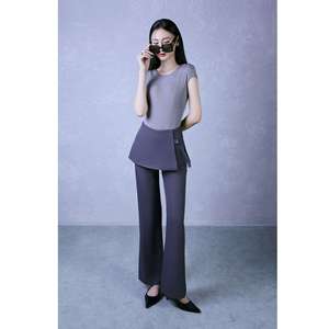 Pantalon large anti-rides Vietnam KQ24 avec jupe superposée / Pantalon-jupe uni en tissu peigné teint - Product Image 1
