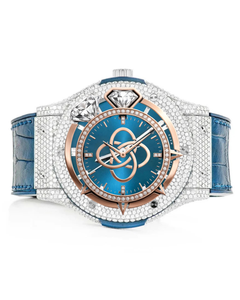 Reloj de pulsera de lujo para hombre, de cuarzo antiguo, con esfera azul, bisel de diamantes, oro rosa, correa de caucho plateada, estilo hip hop - Product Image 1