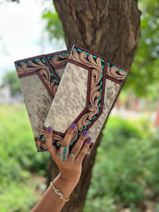 Portefeuille en cuir véritable pour femme, style western, avec pochettes pour cartes, en cuir de vachette véritable, personnalisable - Product Image 4