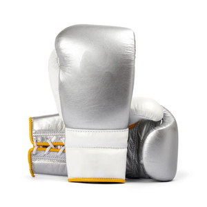 Guantes de Boxeo Plateados de Alto Rendimiento, Guantes de Entrenamiento con Cordones de Primera Calidad, Guantes de Boxeo Plateados Metálicos para Entrenamiento y Sparring - Product Image 1