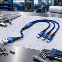 Kabel Pengisi Daya USB Universal 3 in 1 Kabel Multi Konektor Berbahan Nilon Kepang Tipe C Micro USB Lightning untuk Ponsel